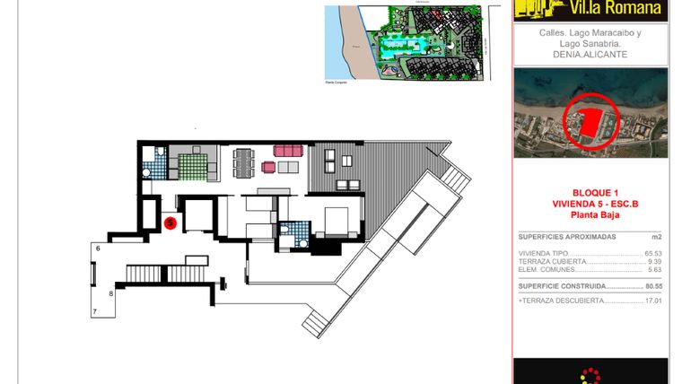 Rzut - Mieszkanie na sprzedaż 2 pokoje o powierzchni 80,55 m² - numer B-B-5 w Residencial L 'Estanyo Vil.la Romana