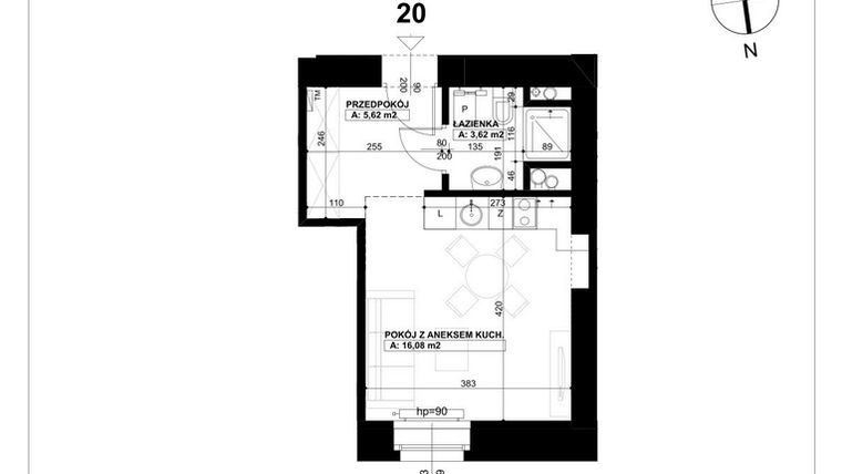 Rzut - Mieszkanie na sprzedaż 1 pokój o powierzchni 25,32 m² - numer 20 w Święty Marcin 65