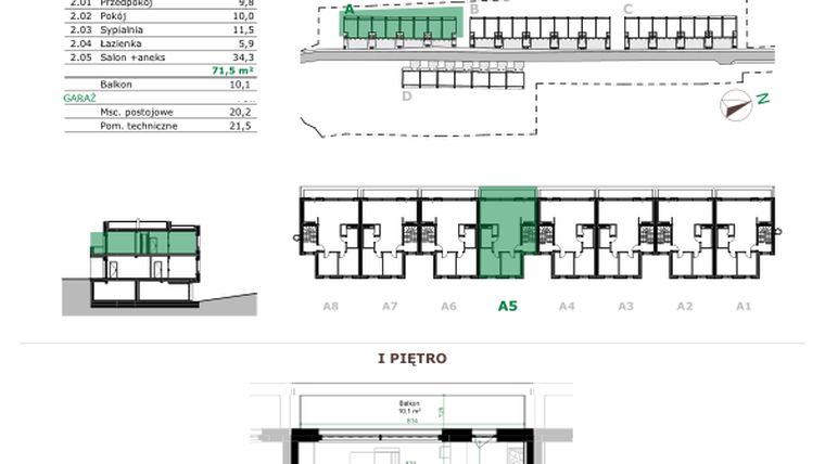 Rzut - Mieszkanie na sprzedaż 3 pokoje o powierzchni 71,5 m² - numer A.5.2 w Dębowe Zacisze