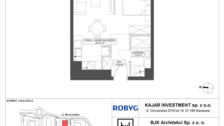 Rzut - Mieszkanie na sprzedaż 1 pokój o powierzchni 33,35 m² - numer C.3M07 w Foresteria