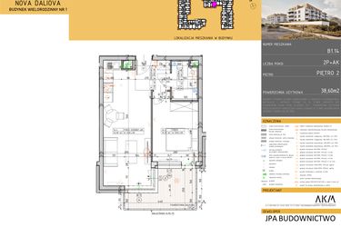 Rzut - Mieszkanie na sprzedaż 2 pokoje o powierzchni 38,6 m² - numer B1.14 w Nova Daliova