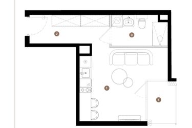 Rzut - Mieszkanie na sprzedaż 1 pokój o powierzchni 26,22 m² - numer C2.01.03 w Apartamenty Reytana