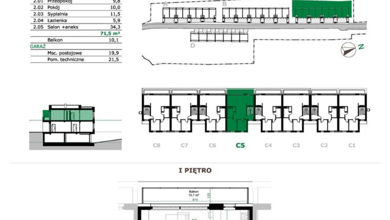Rzut - Mieszkanie na sprzedaż 3 pokoje o powierzchni 71,5 m² - numer C5.2 w Dębowe Zacisze
