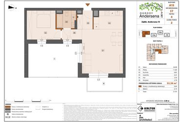Rzut - Mieszkanie na sprzedaż 2 pokoje o powierzchni 53,36 m² - numer 37A w Ogrody Andersena