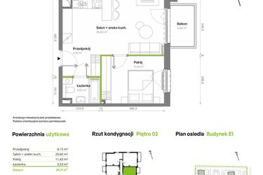 Rzut - Mieszkanie na sprzedaż 2 pokoje o powierzchni 39,71 m² - numer E1.02.25 w Południe Vita