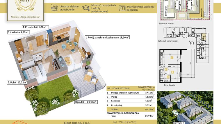 Rzut - Mieszkanie na sprzedaż 2 pokoje o powierzchni 41,22 m² - numer A.9 w Aleja Bohaterów