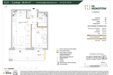Rzut - Mieszkanie na sprzedaż 2 pokoje o powierzchni 37,11 m² - numer A1.B.23 w Hi Mokotów