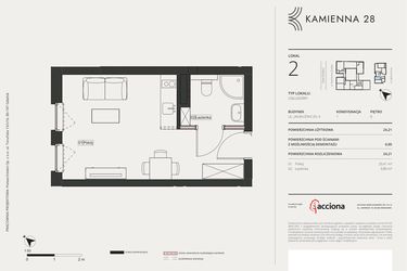 Rzut - Mieszkanie na sprzedaż 1 pokój o powierzchni 24,21 m² - numer 4.2 w Kamienna 28 - apartamenty inwestycyjne
