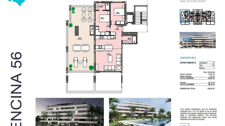 Rzut - Mieszkanie na sprzedaż 2 pokoje o powierzchni 76 m² - numer 19 w Santa Rosalía - Murcia