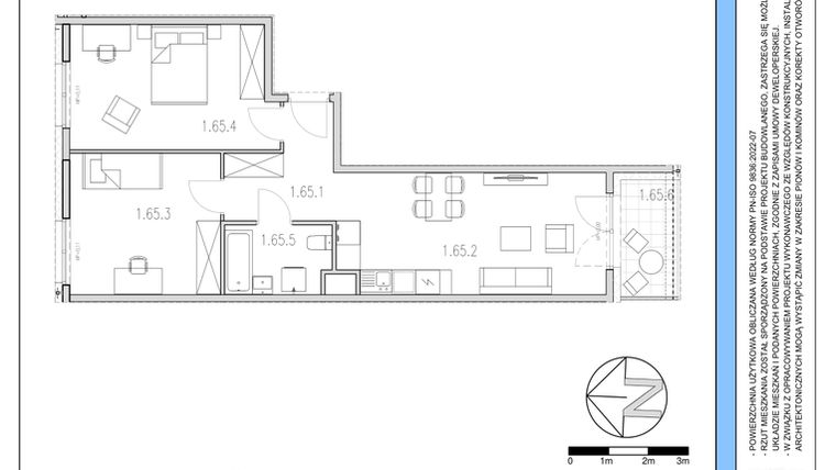 Rzut - Mieszkanie na sprzedaż 3 pokoje o powierzchni 60,14 m² - numer 65 w Osiedle Solne etap II
