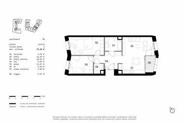Rzut - Mieszkanie na sprzedaż 3 pokoje o powierzchni 72,28 m² - numer 71 w Solna 6