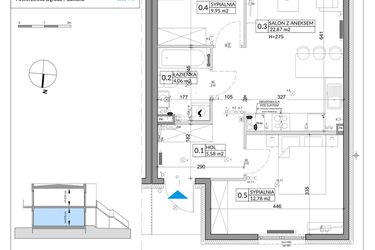 Rzut - Mieszkanie na sprzedaż 3 pokoje o powierzchni 57,39 m² - numer 60A w Osiedle Młodych etap IX