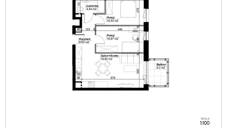 Rzut - Mieszkanie na sprzedaż 3 pokoje o powierzchni 51,19 m² - numer C.56 w Narcyzowe Wzgórza II