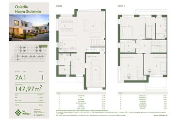 Rzut - Dom na sprzedaż 4 pokoje o powierzchni 147,97 m² - numer 7A1 w Osiedle Nowa Stuletnia II