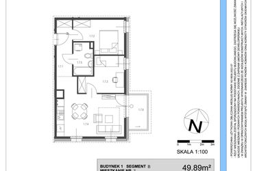 Rzut - Mieszkanie na sprzedaż 3 pokoje o powierzchni 49,89 m² - numer B.7 w Osiedle Telimeny etap III