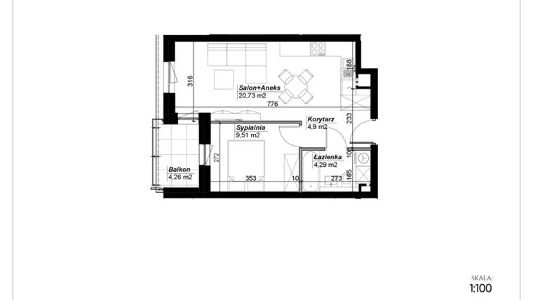 Rzut - Mieszkanie na sprzedaż 2 pokoje o powierzchni 39,43 m² - numer C.38 w Narcyzowe Wzgórza II