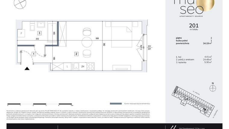 Rzut - Mieszkanie na sprzedaż 1 pokój o powierzchni 34,19 m² - numer 201 w Museo
