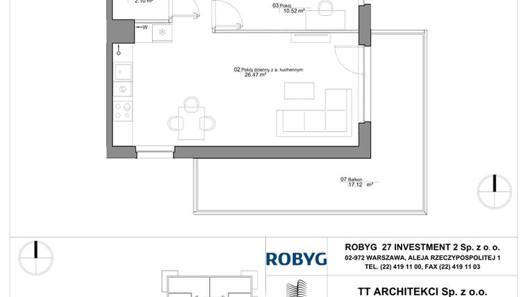 Rzut - Mieszkanie na sprzedaż 3 pokoje o powierzchni 61,24 m² - numer SU3/A/2/4 w Sady Ursynów III