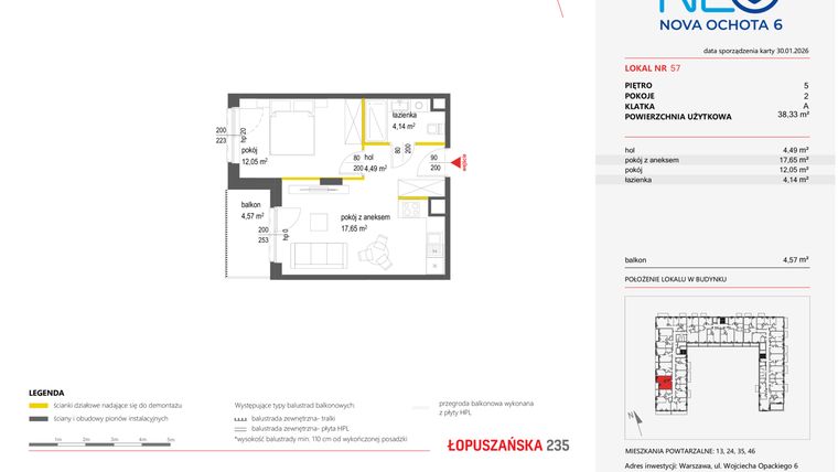 Rzut - Mieszkanie na sprzedaż 2 pokoje o powierzchni 38,33 m² - numer 57 w Neo Nova Ochota 6