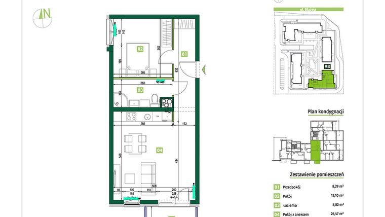 Rzut - Mieszkanie na sprzedaż 2 pokoje o powierzchni 53,68 m² - numer 9B.5 w Zielona Przystań etap III