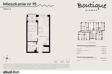 Rzut - Mieszkanie na sprzedaż 2 pokoje o powierzchni 40,93 m² - numer 15 w Boutique NIEMCZ