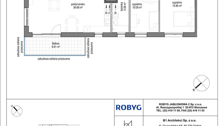Rzut - Mieszkanie na sprzedaż 3 pokoje o powierzchni 78,66 m² - numer A.1M01 w Kobieli 4