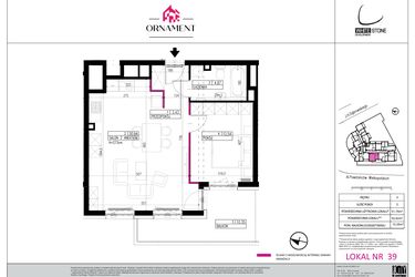 Rzut - Mieszkanie na sprzedaż 2 pokoje o powierzchni 51,78 m² - numer 39 w Ornament