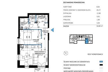 Rzut - Mieszkanie na sprzedaż 2 pokoje o powierzchni 50,8 m² - numer 15 w Comfort Corner