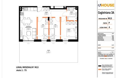 Rzut - Mieszkanie na sprzedaż 4 pokoje o powierzchni 61,72 m² - numer 13 w Osiedle StaLove etap II