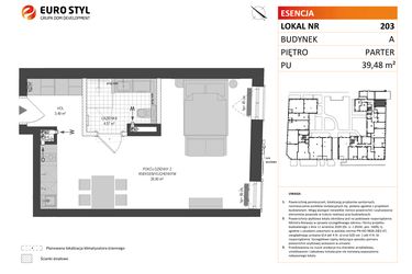 Rzut - Mieszkanie na sprzedaż 1 pokój o powierzchni 39,48 m² - numer A.203 w Esencja - Apartamenty inwestycyjne