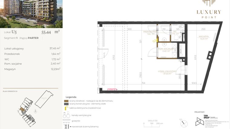 Rzut - Lokal użytkowy na sprzedaż 1 pokój o powierzchni 55,44 m² - numer LU5 w LUXURY POINT