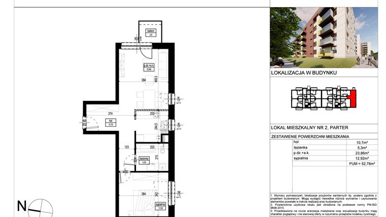 Rzut - Mieszkanie na sprzedaż 2 pokoje o powierzchni 52,78 m² - numer A.2 w Wólczańska 248 - etap II