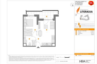 Rzut - Mieszkanie na sprzedaż 2 pokoje o powierzchni 37,16 m² - numer F.6 w Apartamenty Literacka etap 2.3