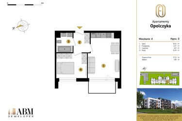 Rzut - Mieszkanie na sprzedaż 2 pokoje o powierzchni 37,12 m² - numer M4 w Apartamenty Opolczyka