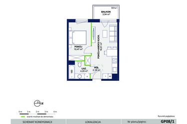 Rzut - Mieszkanie na sprzedaż 2 pokoje o powierzchni 33,74 m² - numer 14 w Wolne Miasto etap VII