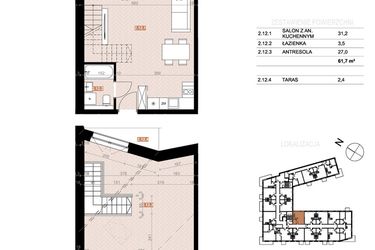 Rzut - Mieszkanie na sprzedaż 2 pokoje o powierzchni 61,7 m² - numer 212 w Szczecińska 20