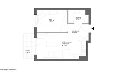 Rzut - Mieszkanie na sprzedaż 2 pokoje o powierzchni 35,51 m² - numer B.007 w Słoneczne Miasteczko - etap XV