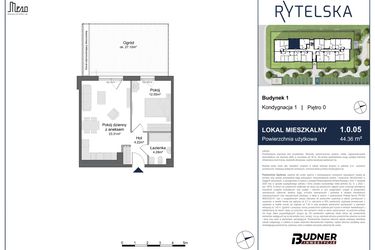 Rzut - Mieszkanie na sprzedaż 2 pokoje o powierzchni 44,36 m² - numer 1.0.05 w Rytelska