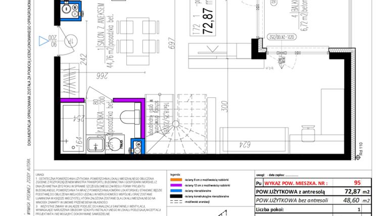 Rzut - Mieszkanie na sprzedaż 1 pokój o powierzchni 72,85 m² - numer 95 w Strumykowa