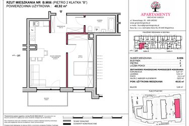 Rzut - Mieszkanie na sprzedaż 2 pokoje o powierzchni 48,92 m² - numer B.56 w Apartamenty Grójeckie Ogrody