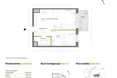 Rzut - Mieszkanie na sprzedaż 2 pokoje o powierzchni 47,07 m² - numer 1.04.M48 w Morska Vita