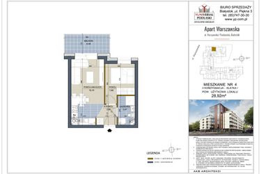 Rzut - Mieszkanie na sprzedaż 2 pokoje o powierzchni 28,92 m² - numer 4 w Apart Warszawska