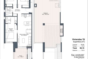 Rzut - Dom na sprzedaż 3 pokoje o powierzchni 98,15 m² - numer 1-78 w Domy w Ciudad Quesada - 18228363