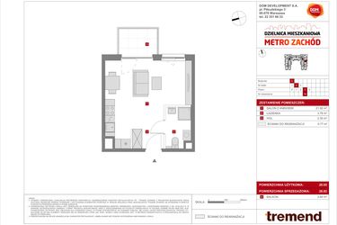 Rzut - Mieszkanie na sprzedaż 1 pokój o powierzchni 28,82 m² - numer C.76 w Dzielnica Mieszkaniowa Metro Zachód - etap 8.1