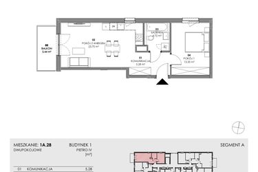 Rzut - Mieszkanie na sprzedaż 2 pokoje o powierzchni 47,05 m² - numer 1A.28 w Akacjowa Wita