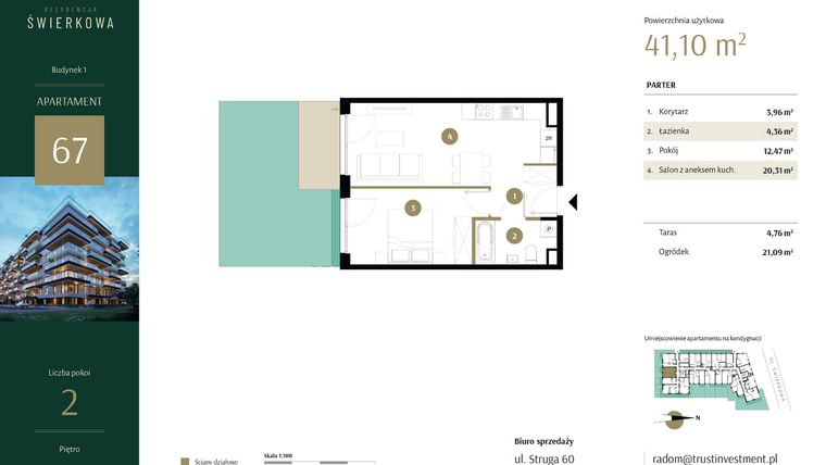 Rzut - Mieszkanie na sprzedaż 2 pokoje o powierzchni 41,1 m² - numer 67 w Rezydencja Świerkowa