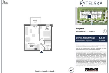 Rzut - Mieszkanie na sprzedaż 2 pokoje o powierzchni 45,19 m² - numer 1.1.07 w Rytelska