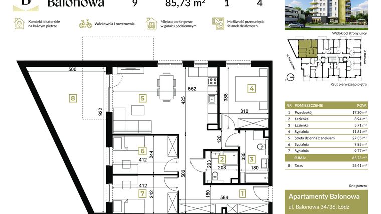 Rzut - Mieszkanie na sprzedaż 4 pokoje o powierzchni 85,46 m² - numer 9 w Apartamenty Balonowa