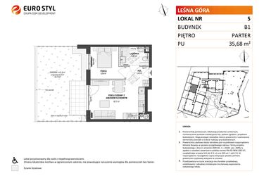 Rzut - Mieszkanie na sprzedaż 2 pokoje o powierzchni 35,68 m² - numer 5 w Leśna Góra