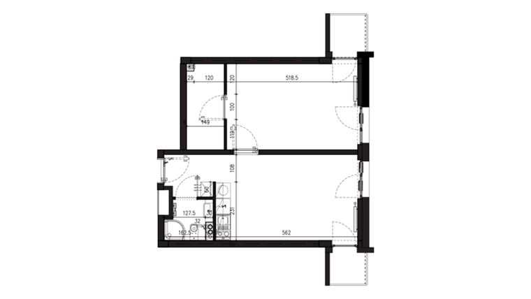 Rzut - Mieszkanie na sprzedaż 2 pokoje o powierzchni 47,4 m² - numer AB.2.042 w Nadolnik Compact Apartments etap III